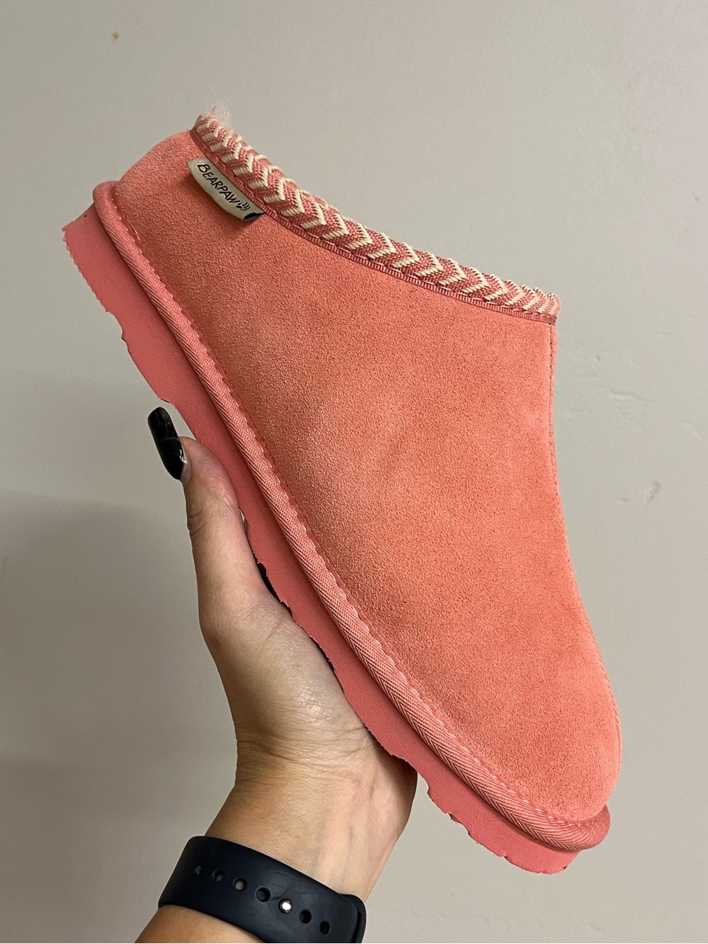 BearPaw Coral Suede Slip-On Mule with Braided Trim